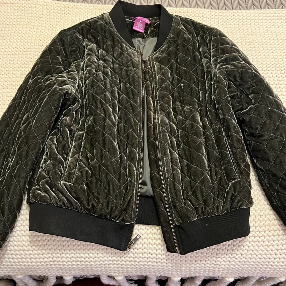 Aqua Girls Grey Velvet Bomber Jacket